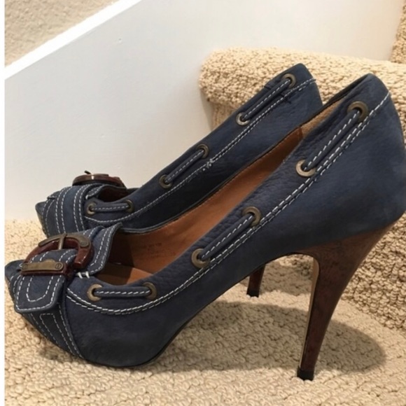Zara Blue Suede Peep Toe Heels size 7 - Picture 10 of 12